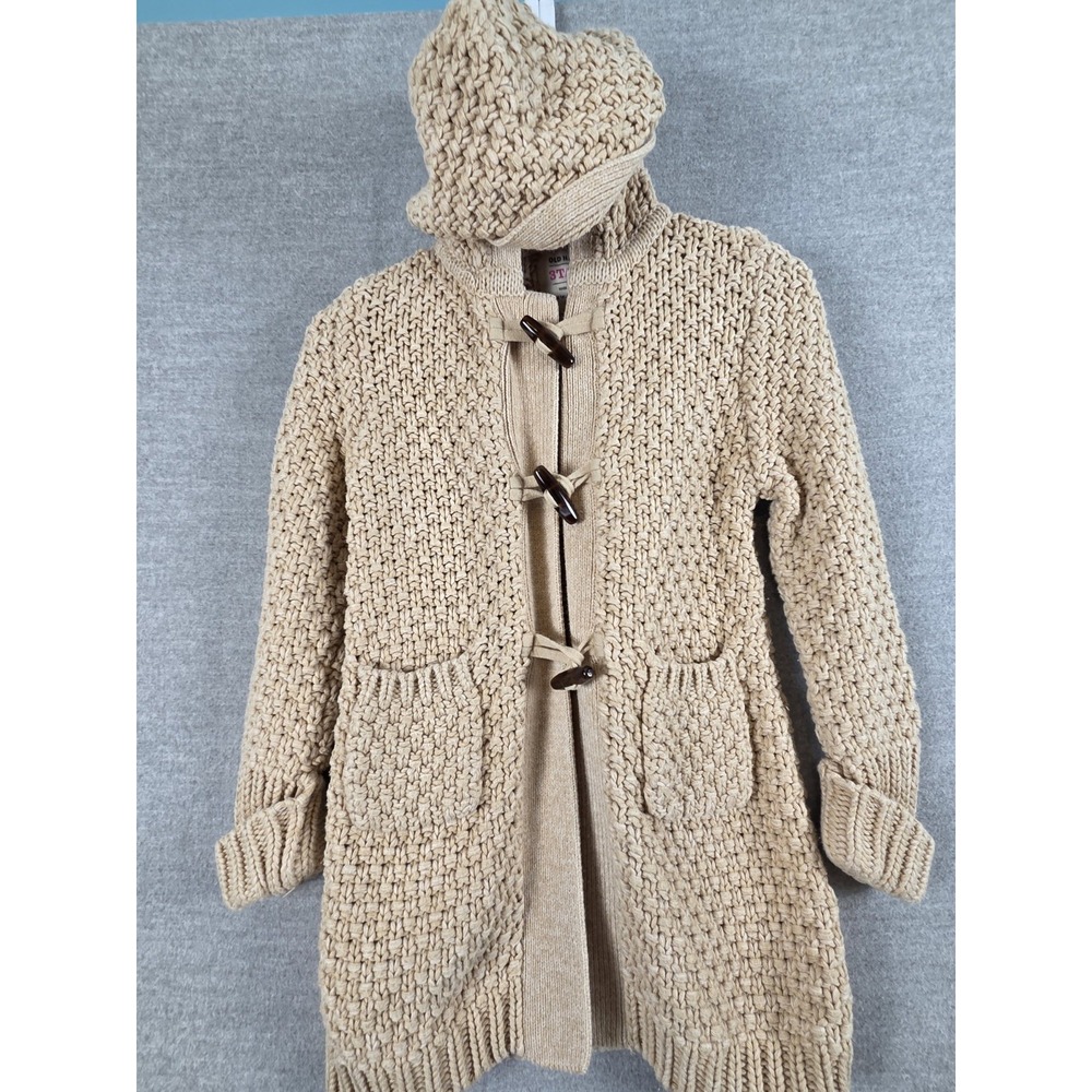 Old Navy Girls 3T Toggle Button Cardigan Sweater Chunky Crochet Knit Hooded Boho